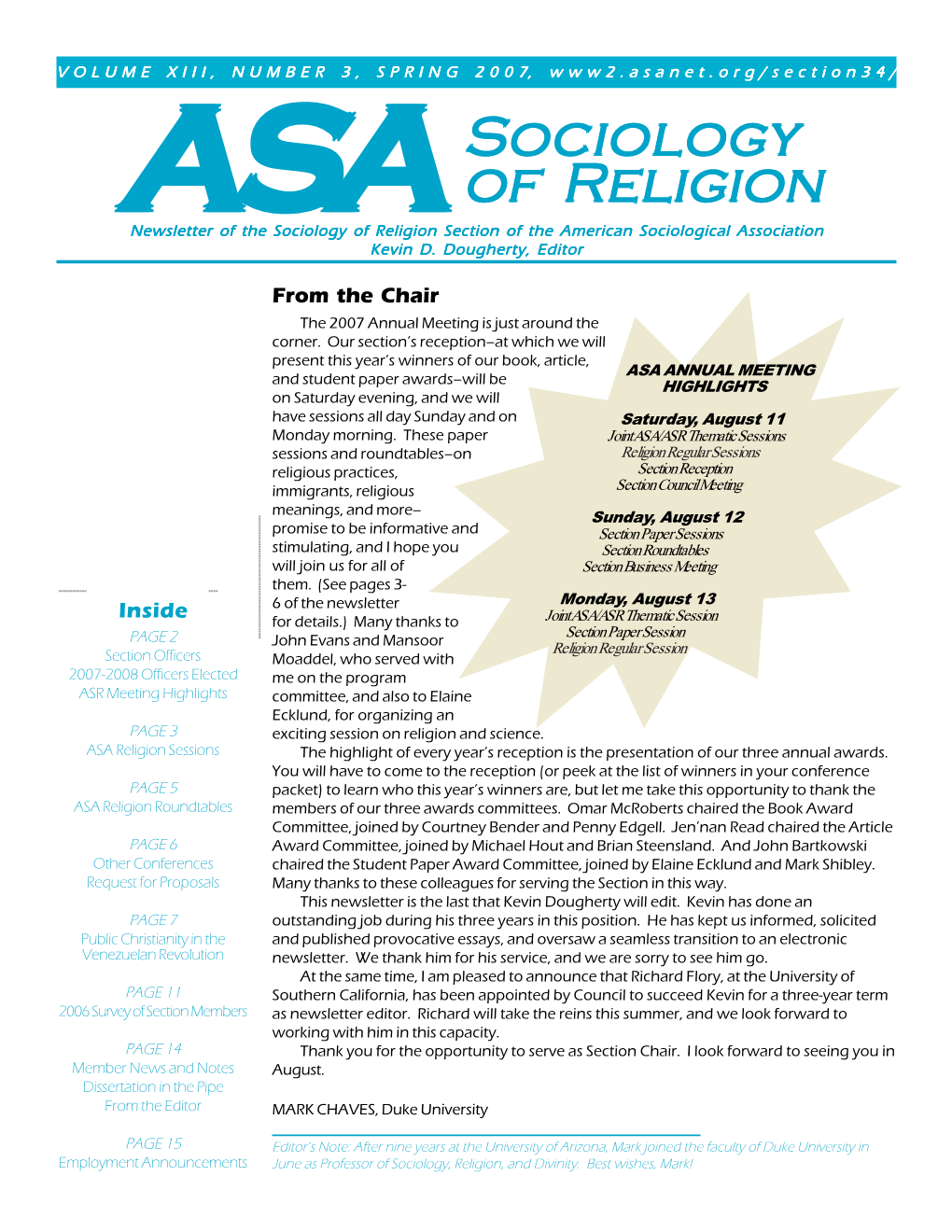 Sociology of Religion Section Newsletter