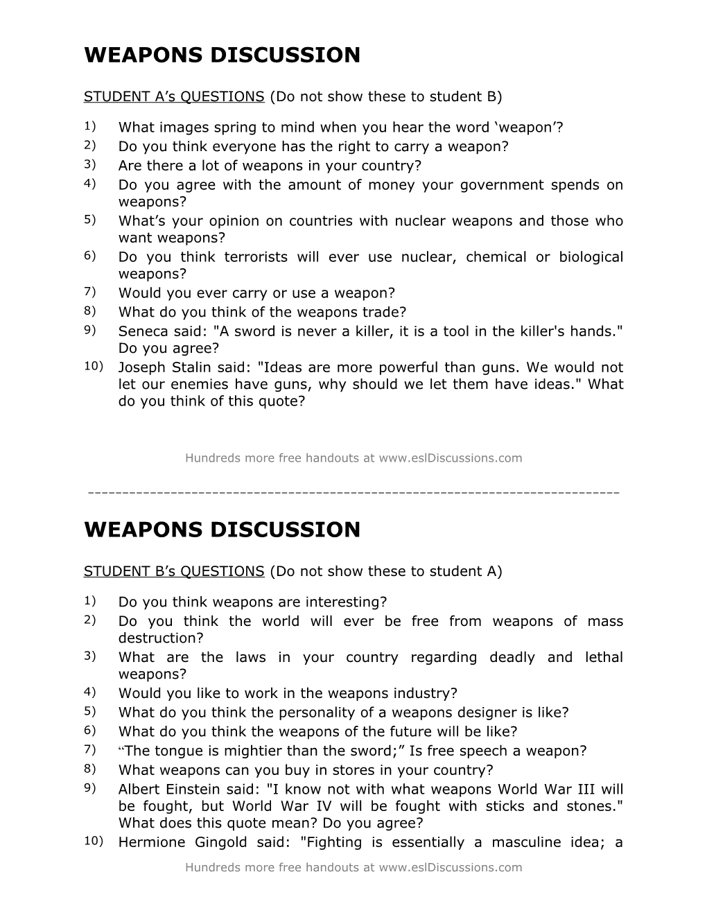 ESL Conversation Lesson on Weapons