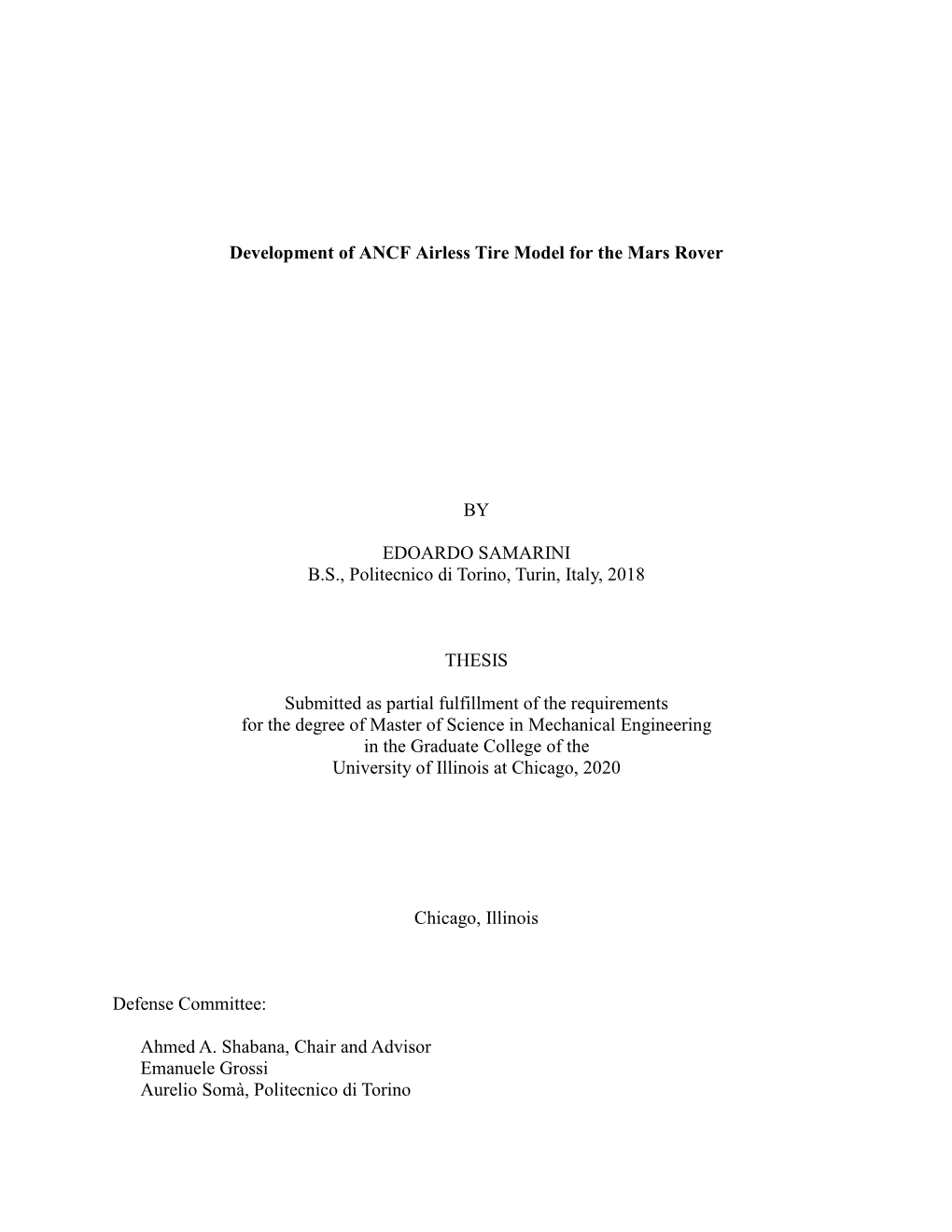 Development of ANCF Airless Tire Model for the Mars Rover BY