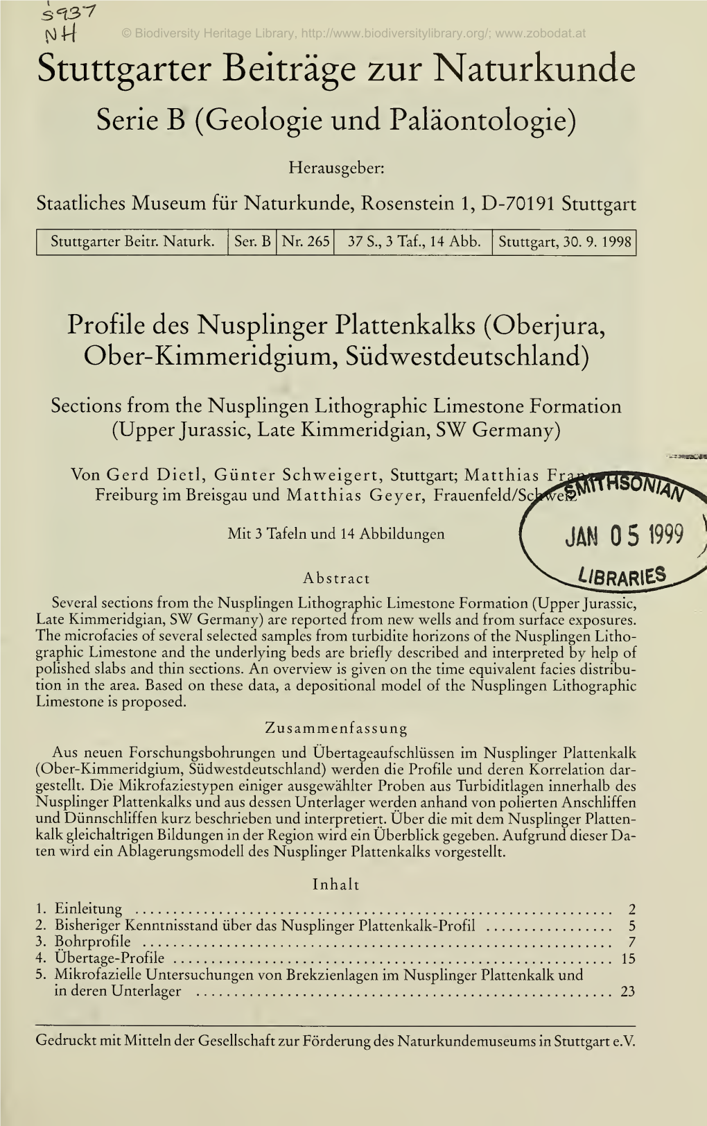 Stuttgarter Beiträge Zur Naturkunde