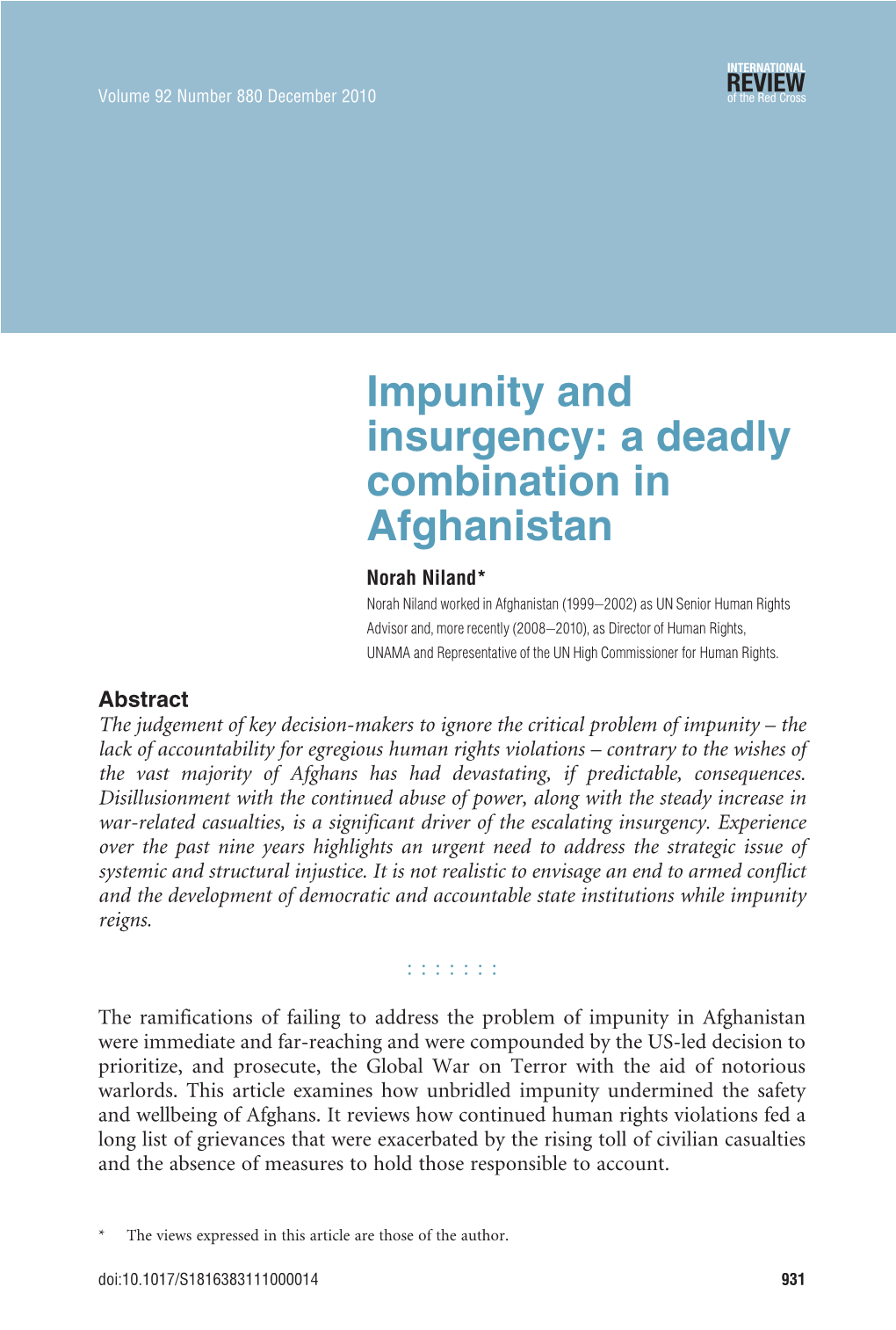 Impunity and Insurgency: a Deadly Combination in Afghanistan