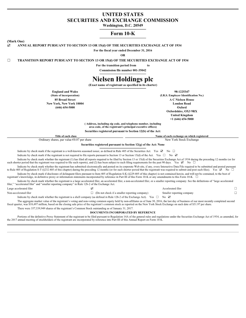 Nielsen Holdings Plc (Exact Name of Registrant As Specified in Its Charter)