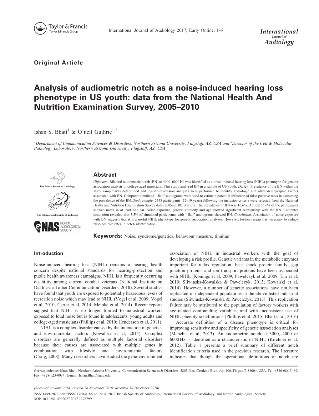 Analysis of Audiometric Notch As a Noise-Induced Hearing Loss Phenotype in US Youth: Data from the National Health and Nutrition Examination Survey, 2005–2010