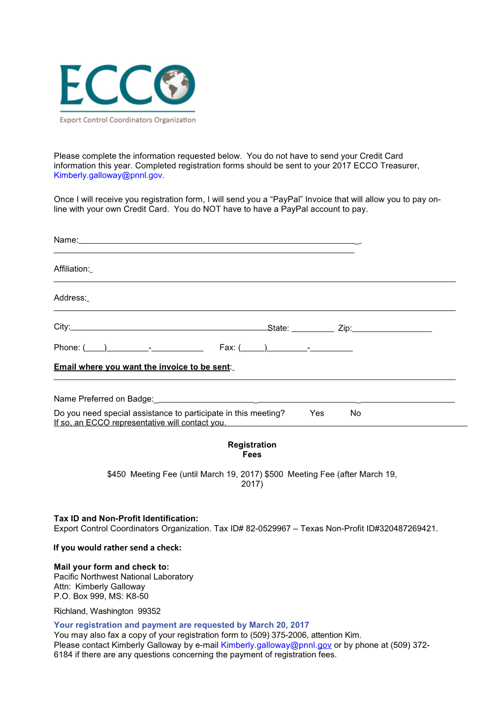 2004 ECCO Seminar Registration Form