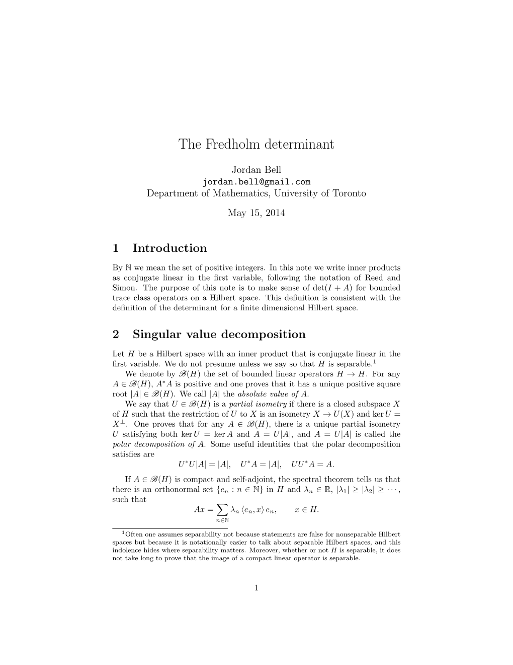 The Fredholm Determinant