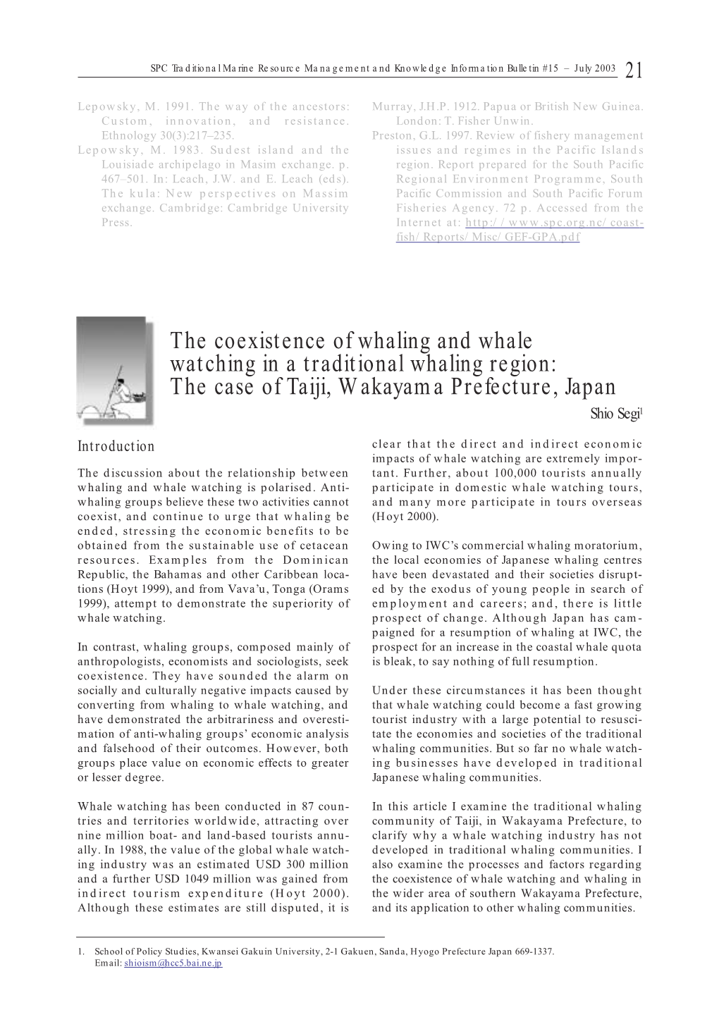 The Case of Taiji, Wakayama Prefecture, Japan Shio Segi1