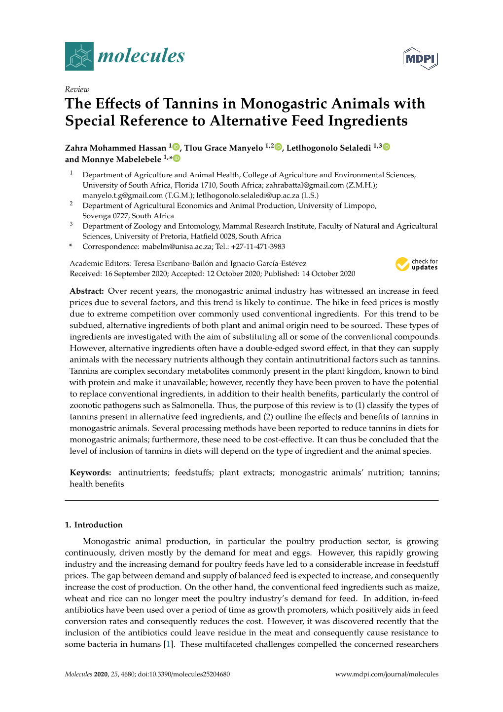 The Effects of Tannins in Monogastric Animals with Special Reference To