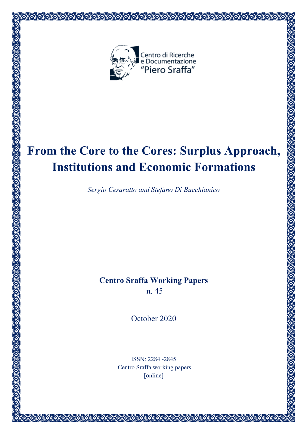 Surplus Approach, Institutions and Economic Formations
