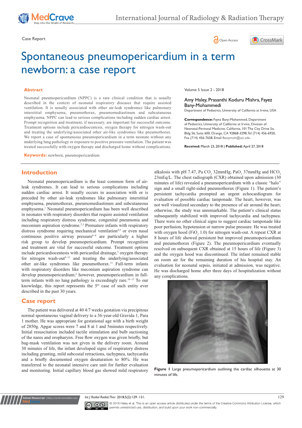 Spontaneous Pneumopericardium in a Term Newborn: a Case Report