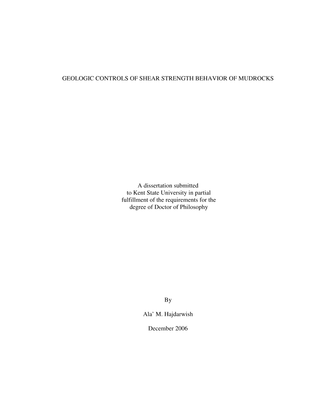 Geologic Controls of Shear Strength Behavior of Mudrocks