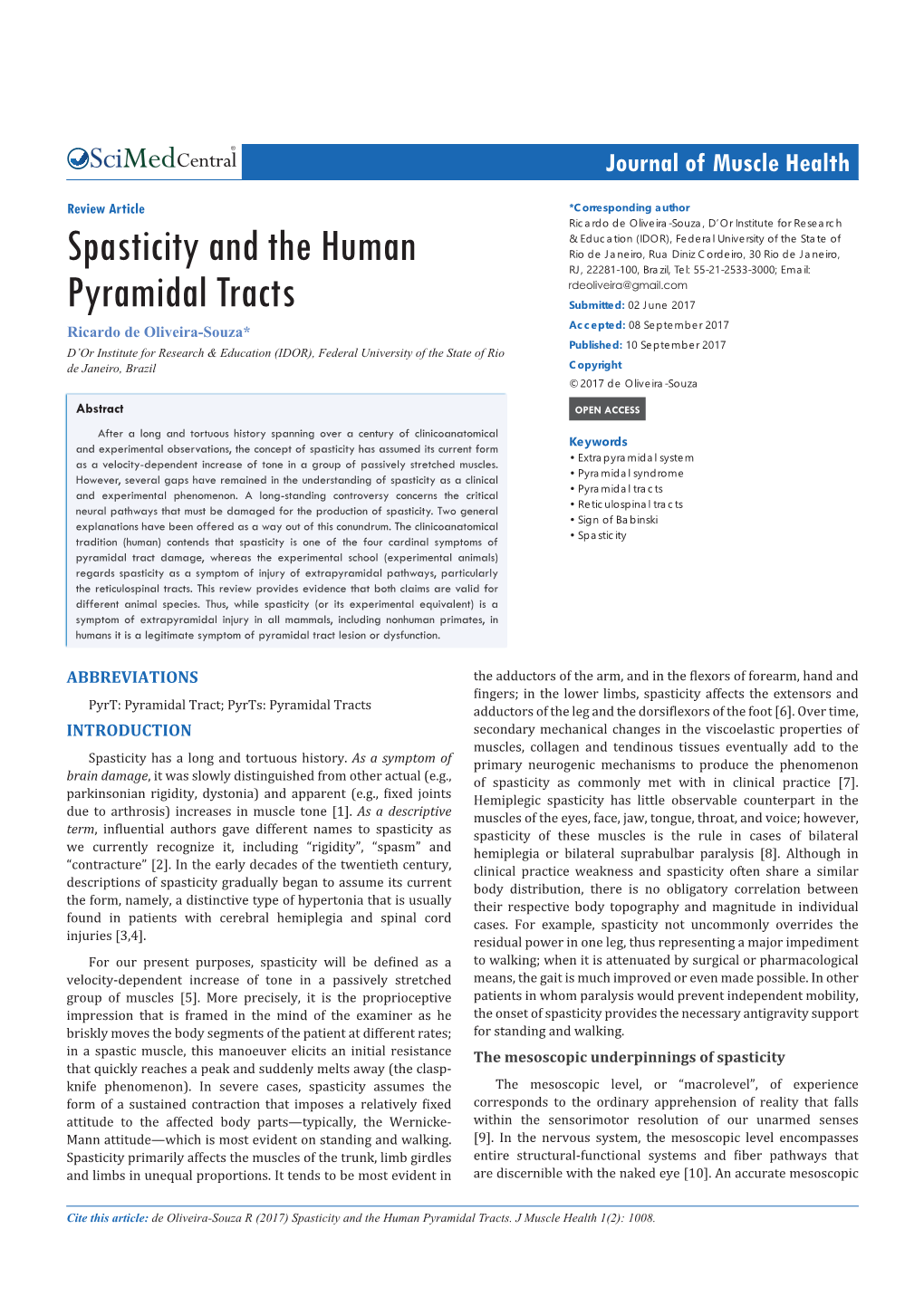 Spasticity and the Human Pyramidal Tracts