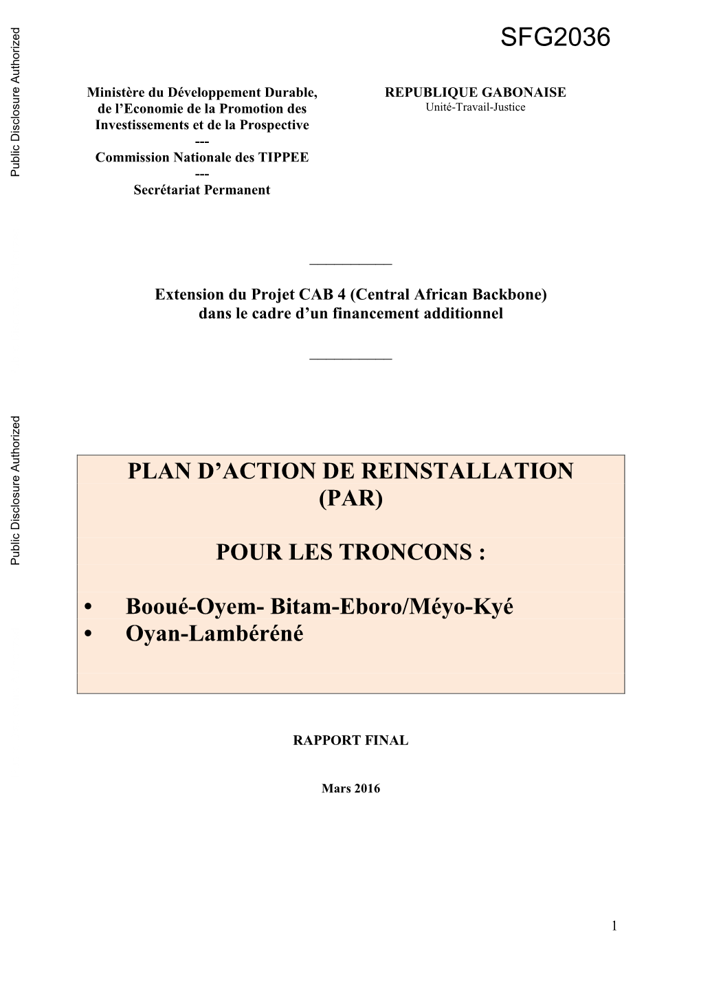 POUR LES TRONCONS : • Booué