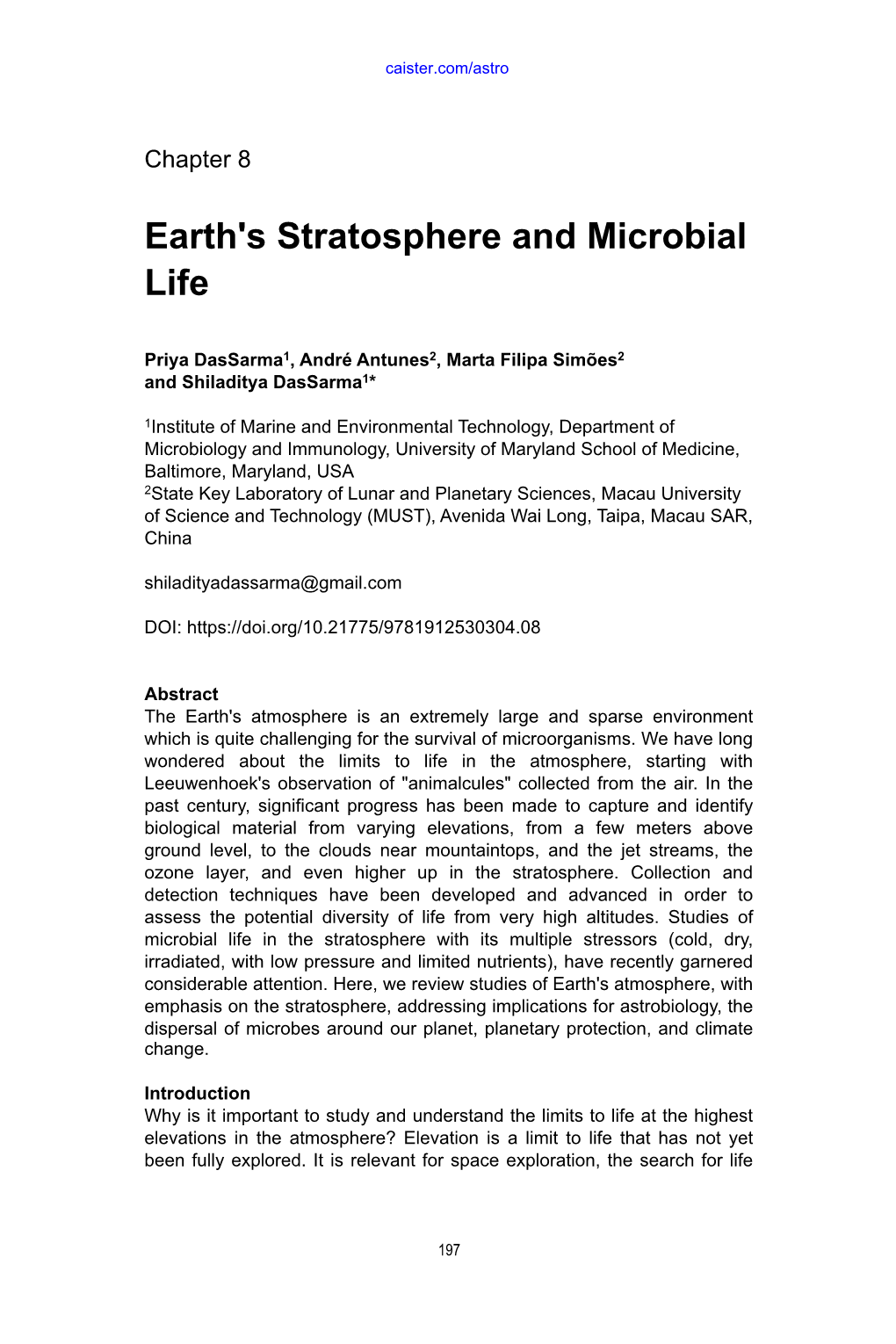 Earth's Stratosphere and Microbial Life