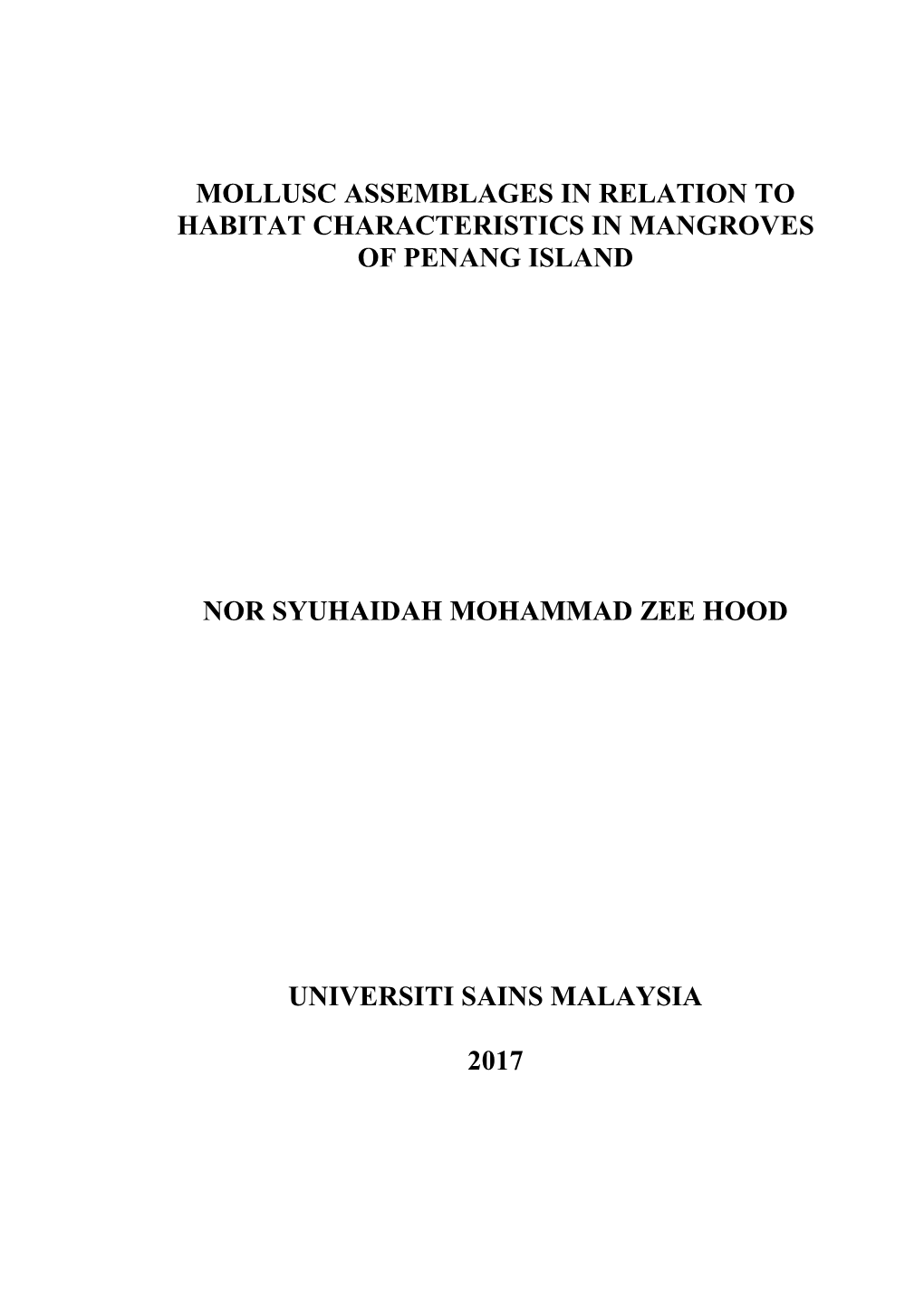 Mollusc Assemblages in Relation to Habitat Characteristics in Mangroves of Penang Island