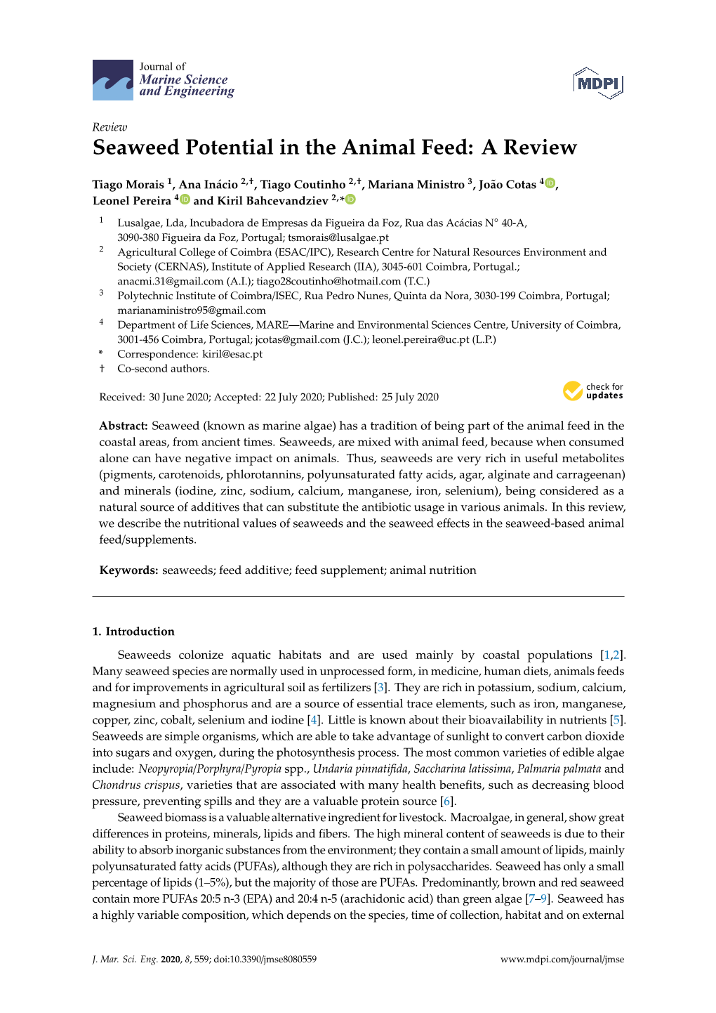 Seaweed Potential in the Animal Feed: a Review