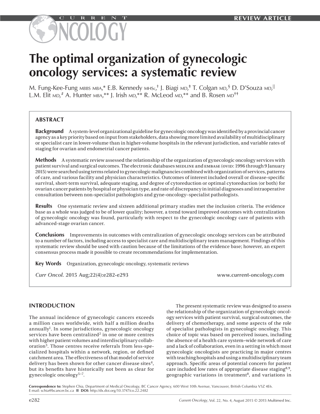 The Optimal Organization of Gynecologic Oncology Services: a Systematic Review