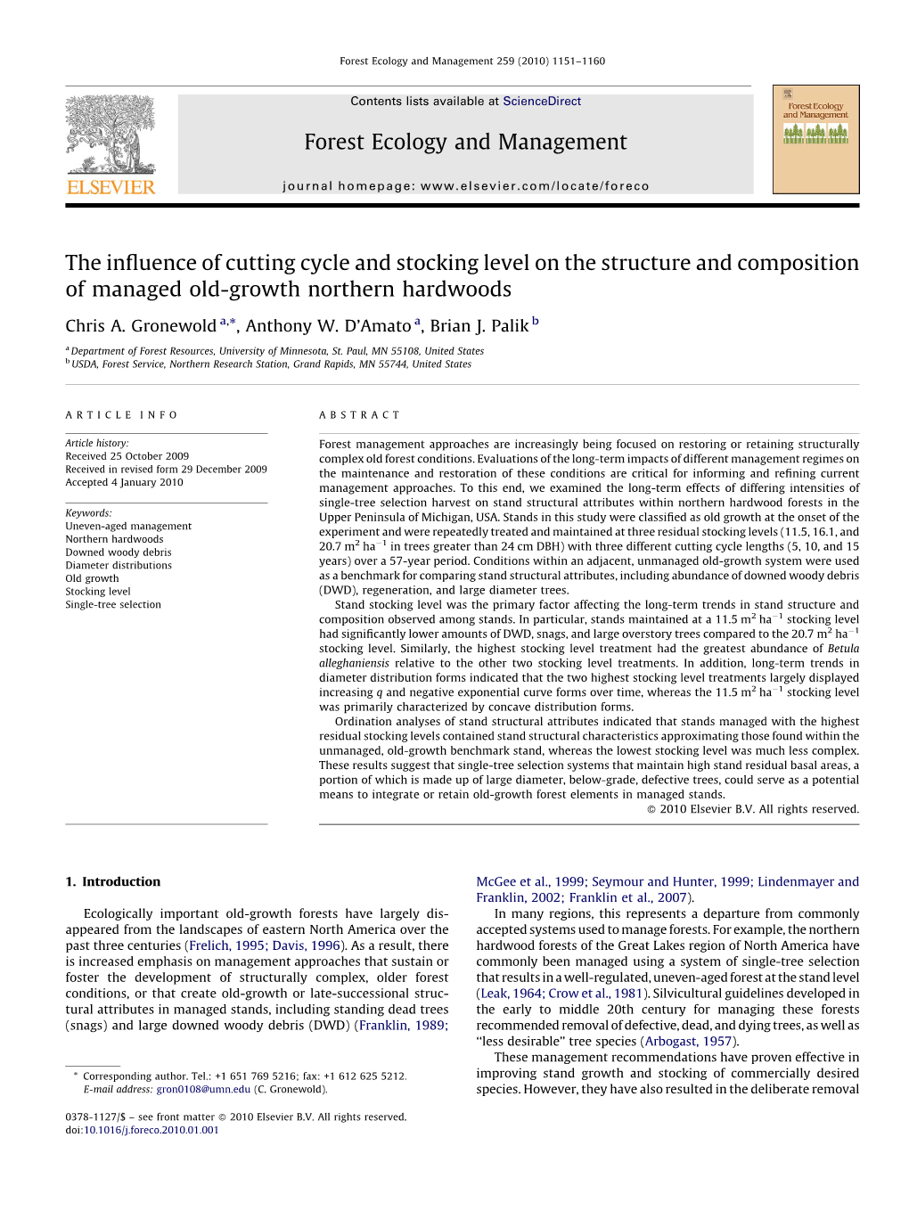 The Influence of Cutting Cycle and Stocking Level on the Structure And