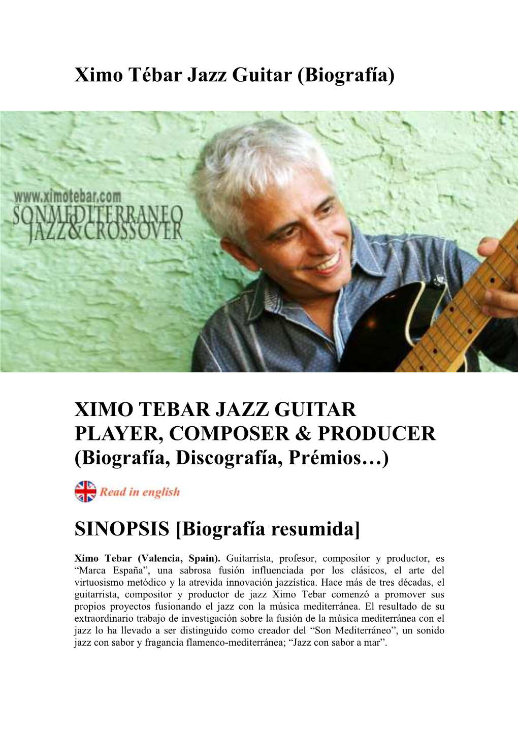 Ximo Tébar Jazz Guitar (Biografía)