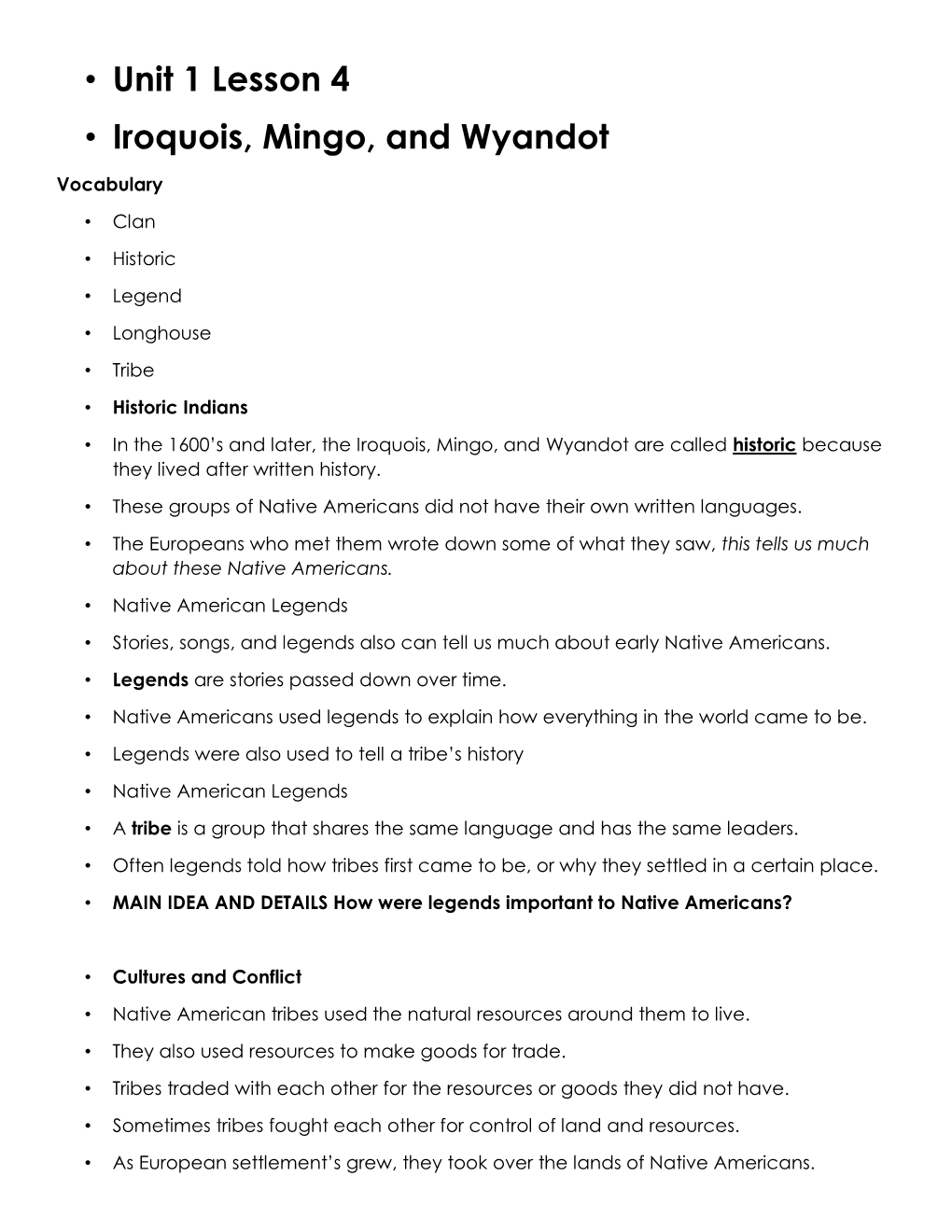 • Unit 1 Lesson 4 • Iroquois, Mingo, and Wyandot