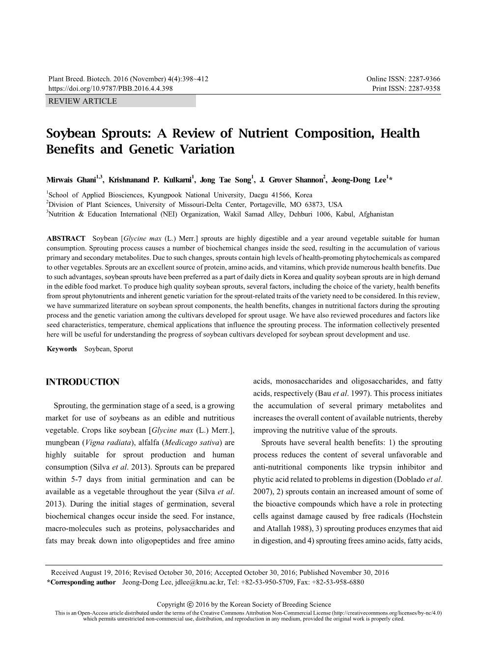 Soybean Sprouts: a Review of Nutrient Composition, Health Benefits and Genetic Variation