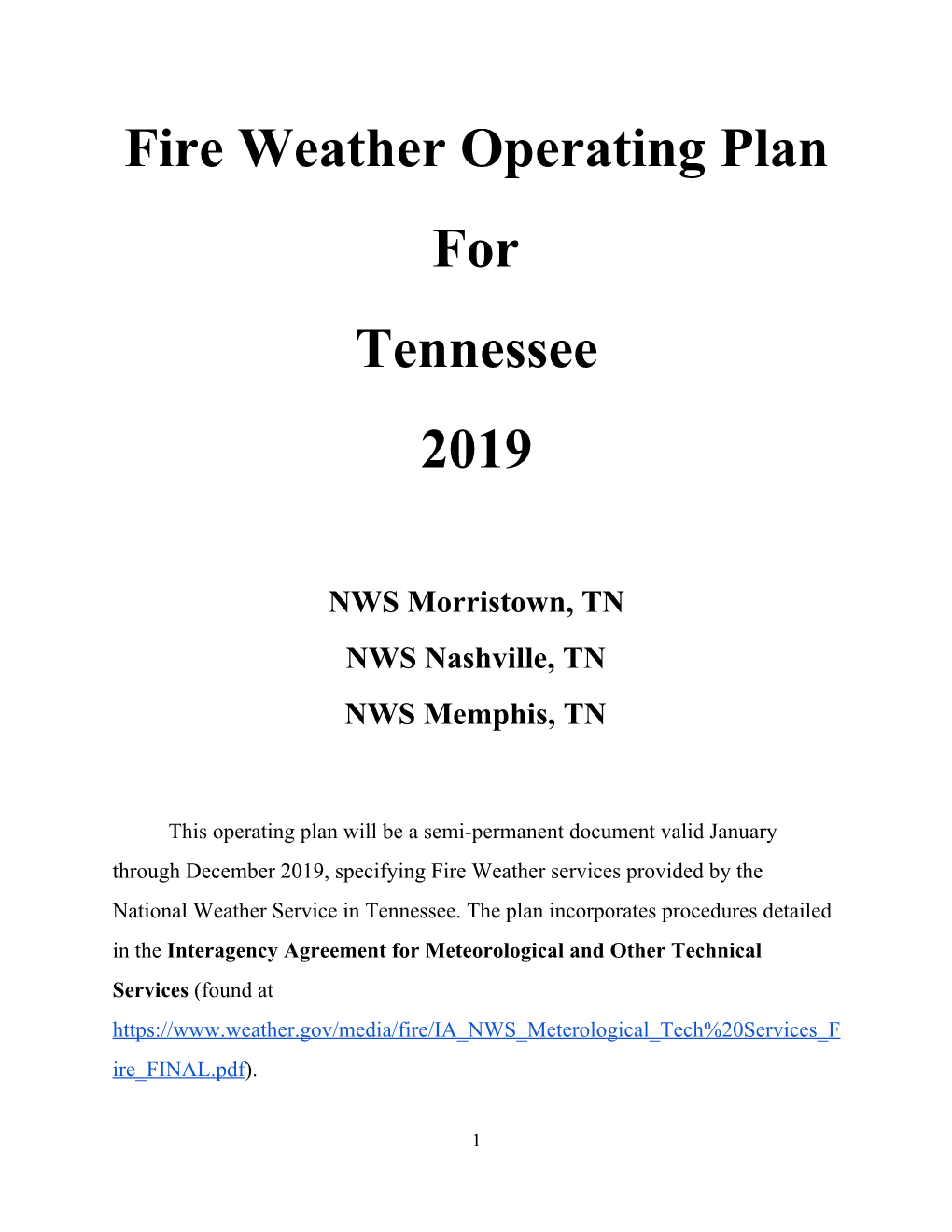 Fire Weather Operating Plan for Tennessee 2019