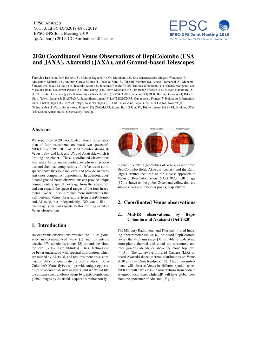 2020 Coordinated Venus Observations of Bepicolombo (ESA and JAXA), Akatsuki (JAXA), and Ground-Based Telescopes