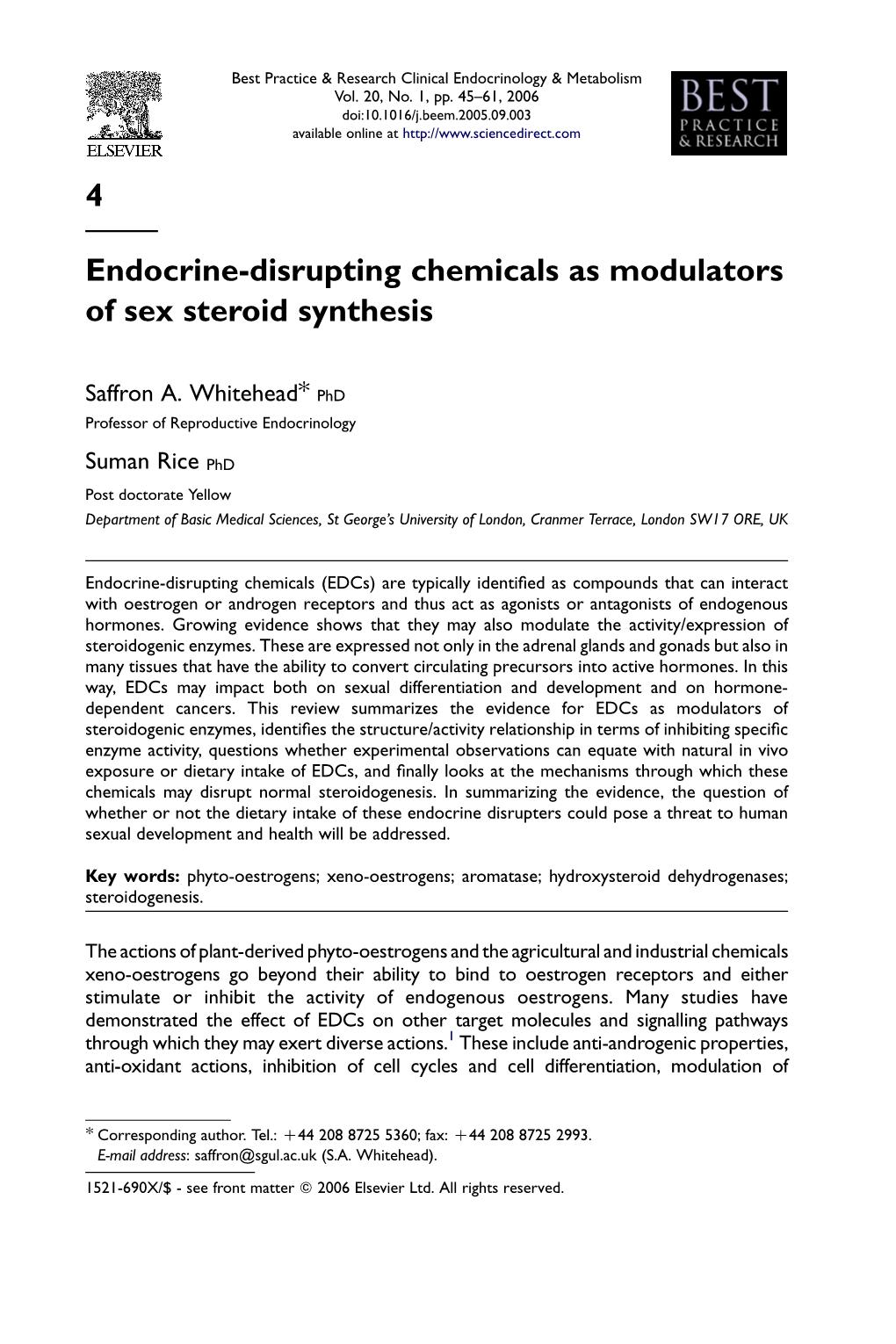 4 Endocrine-Disrupting Chemicals As Modulators of Sex Steroid Synthesis