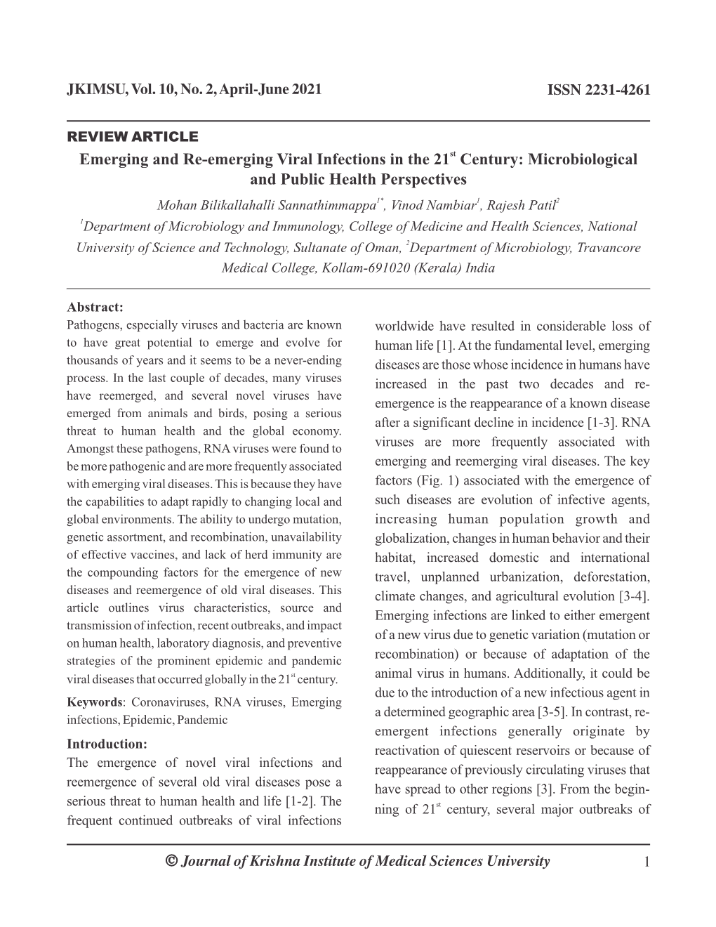 Ó Emerging and Re-Emerging Viral Infections in the 21 Century