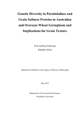 Genetic Diversity in Puroindolines and Grain Softness Proteins in Australian and Overseas Wheat Germplasm and Implications for Grain Texture