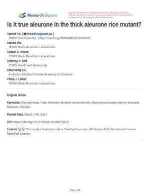 Is It True Aleurone in the Thick Aleurone Rice Mutant?