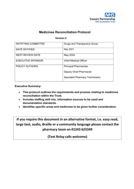 Medicines Reconciliation Protocol