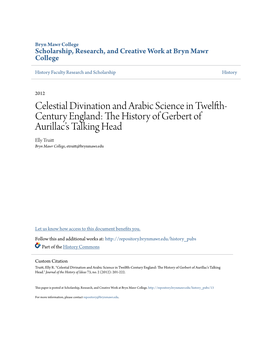 Celestial Divination and Arabic Science in Twelfth-Century England: the History of Gerbert of Aurillacâ•Žs Talking Head