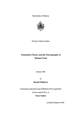 Postmodern Theory and the Choreography of Michael Clark Rachel Mathews