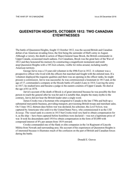 Queenston Heights, October 1812: Two Canadian Eyewitnesses