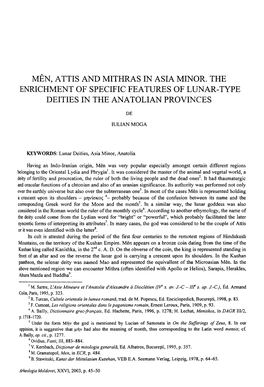 Men, Attis and Mithras in Asia Minor. the Enrichment of Specific Features of Lunar-Type Deities in the Anatolian Provinces