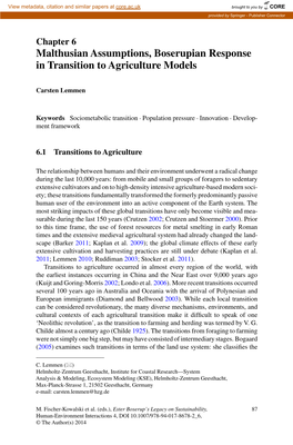 Malthusian Assumptions, Boserupian Response in Transition to Agriculture Models