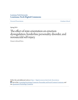 The Effect of State Orientation on Emotion Dysregulation, Borderline Personality Disorder, and Nonsuicidal Self-Injury Desiree Leboeuf-Davis