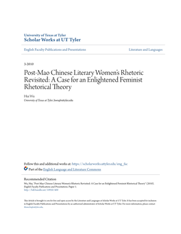 Post-Mao Chinese Literary Women's Rhetoric Revisited: a Case for an Enlightened Feminist Rhetorical Theory