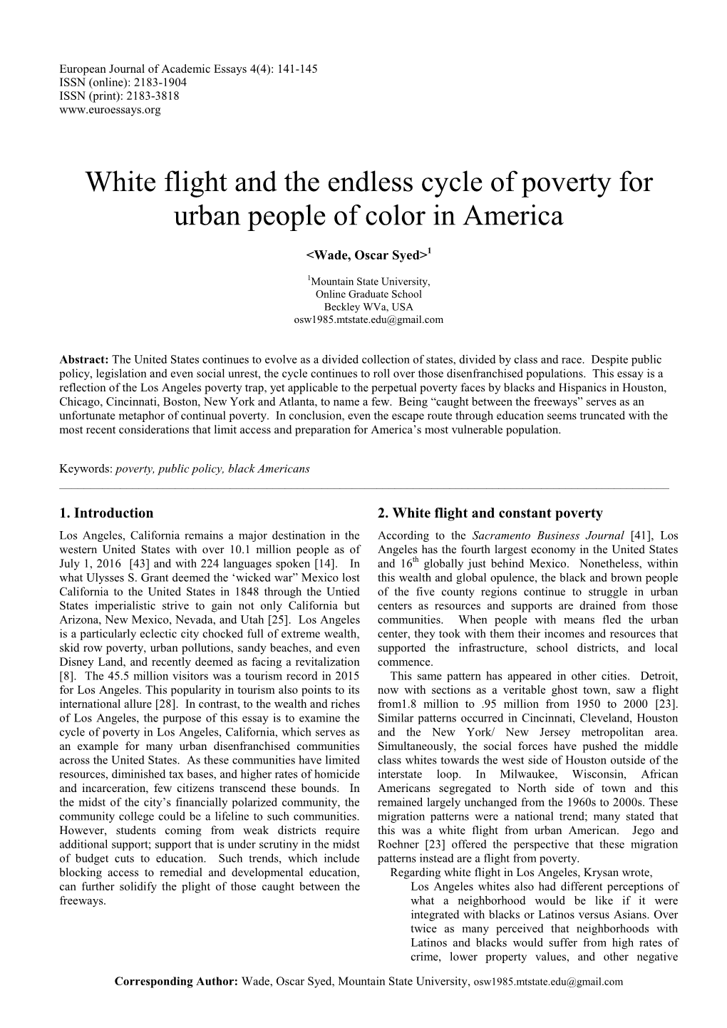 White Flight and the Endless Cycle of Poverty for Urban People of Color in America