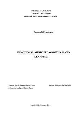 Functional Music Pedagogy in Piano Learning