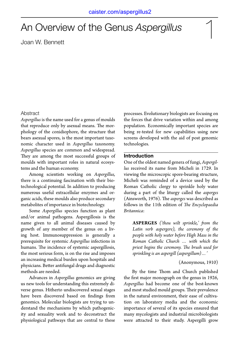 An Overview of the Genus Aspergillus 1 Joan W