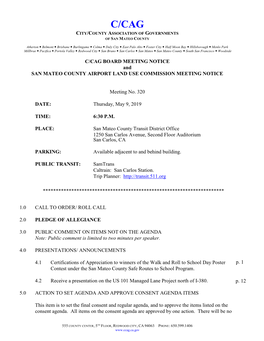 C/CAG BOARD MEETING NOTICE and SAN MATEO COUNTY AIRPORT LAND USE COMMISSION MEETING NOTICE