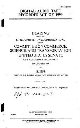 Digital Audio Tape Recorder Act of 1990 Hearing