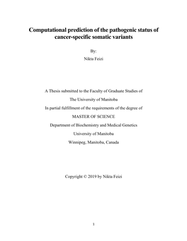 Computational Prediction of the Pathogenic Status of Cancer-Specific Somatic Variants