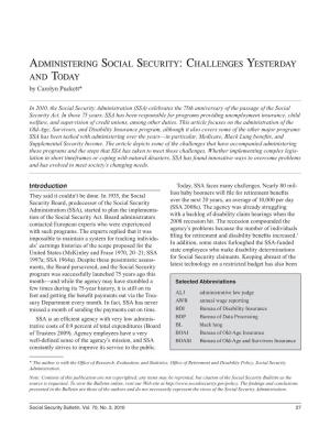 Administering Social Security: Challenges Yesterday and Today by Carolyn Puckett*