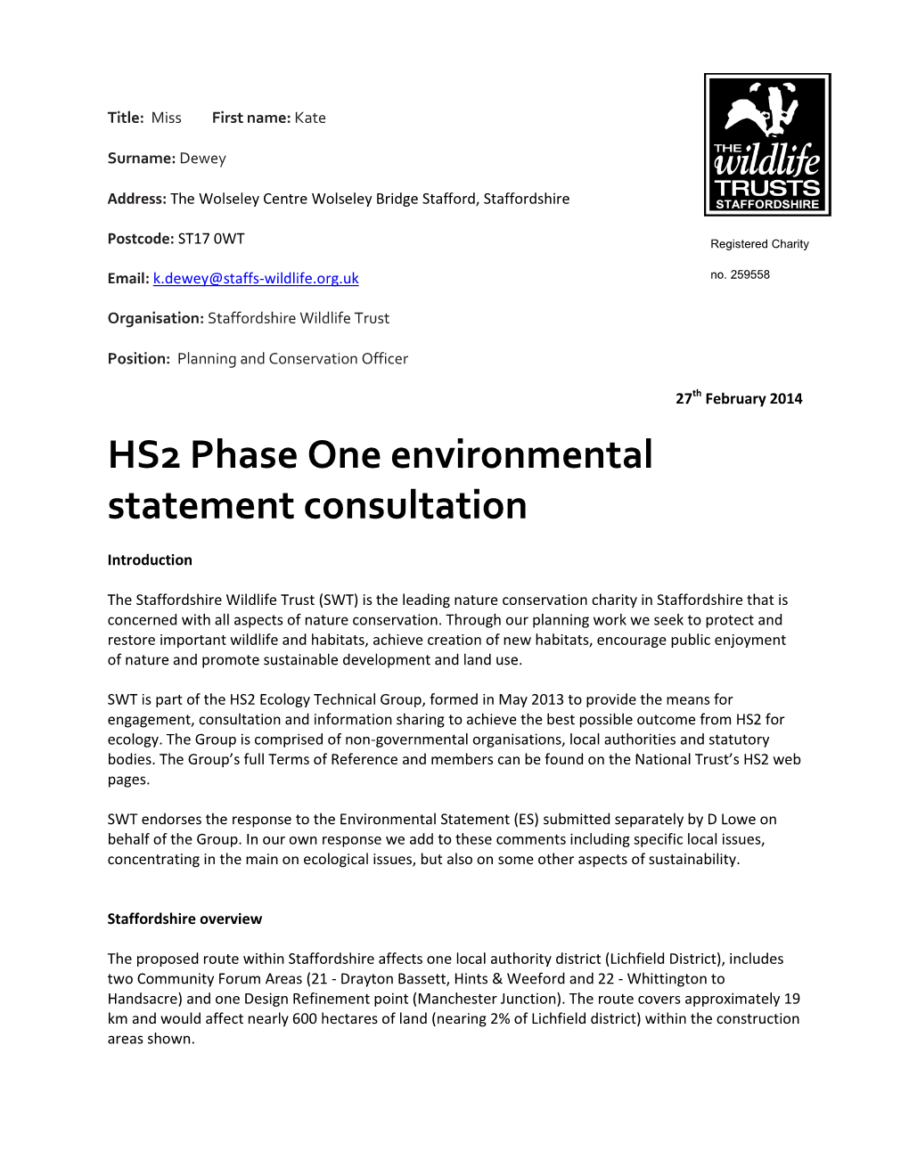 HS2 Phase One Environmental Statement Consultation