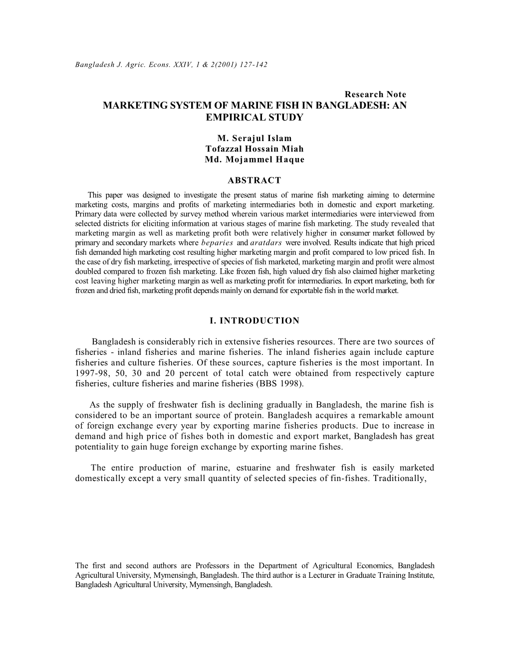 Marketing System of Marine Fish in Bangladesh: an Empirical Study