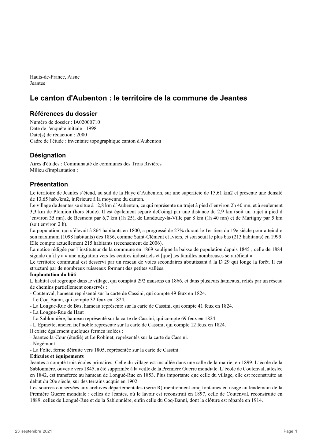 Le Canton D'aubenton : Le Territoire De La Commune De Jeantes