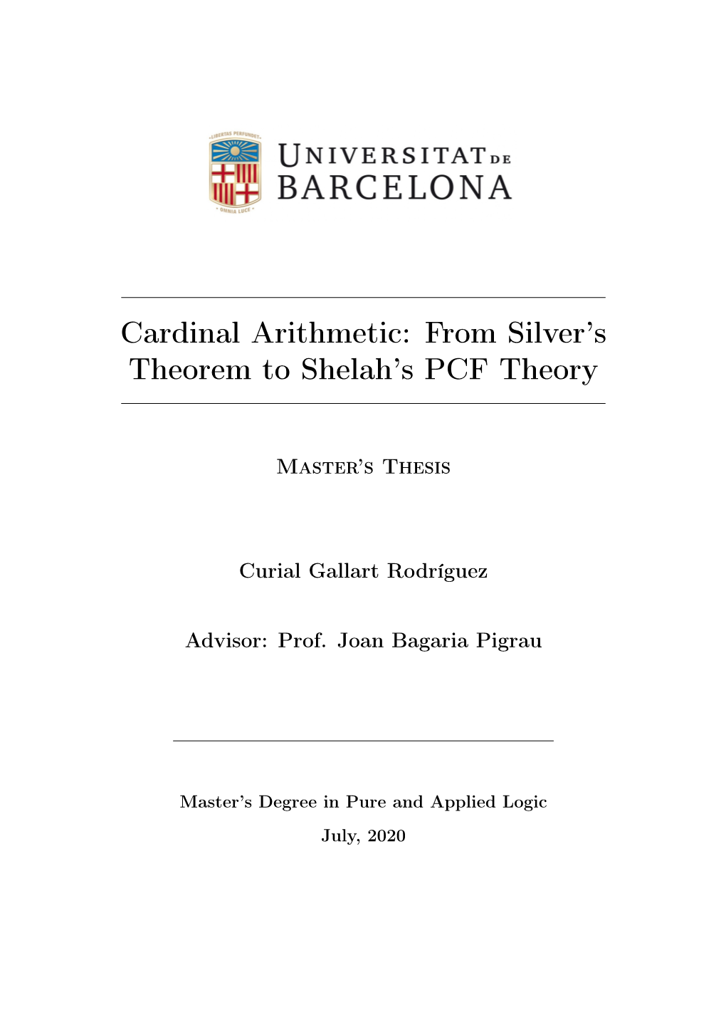 Cardinal Arithmetic: from Silver's Theorem to Shelah's PCF Theory