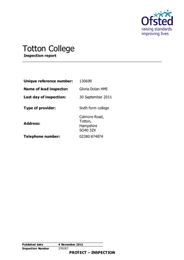 Totton College Inspection Report